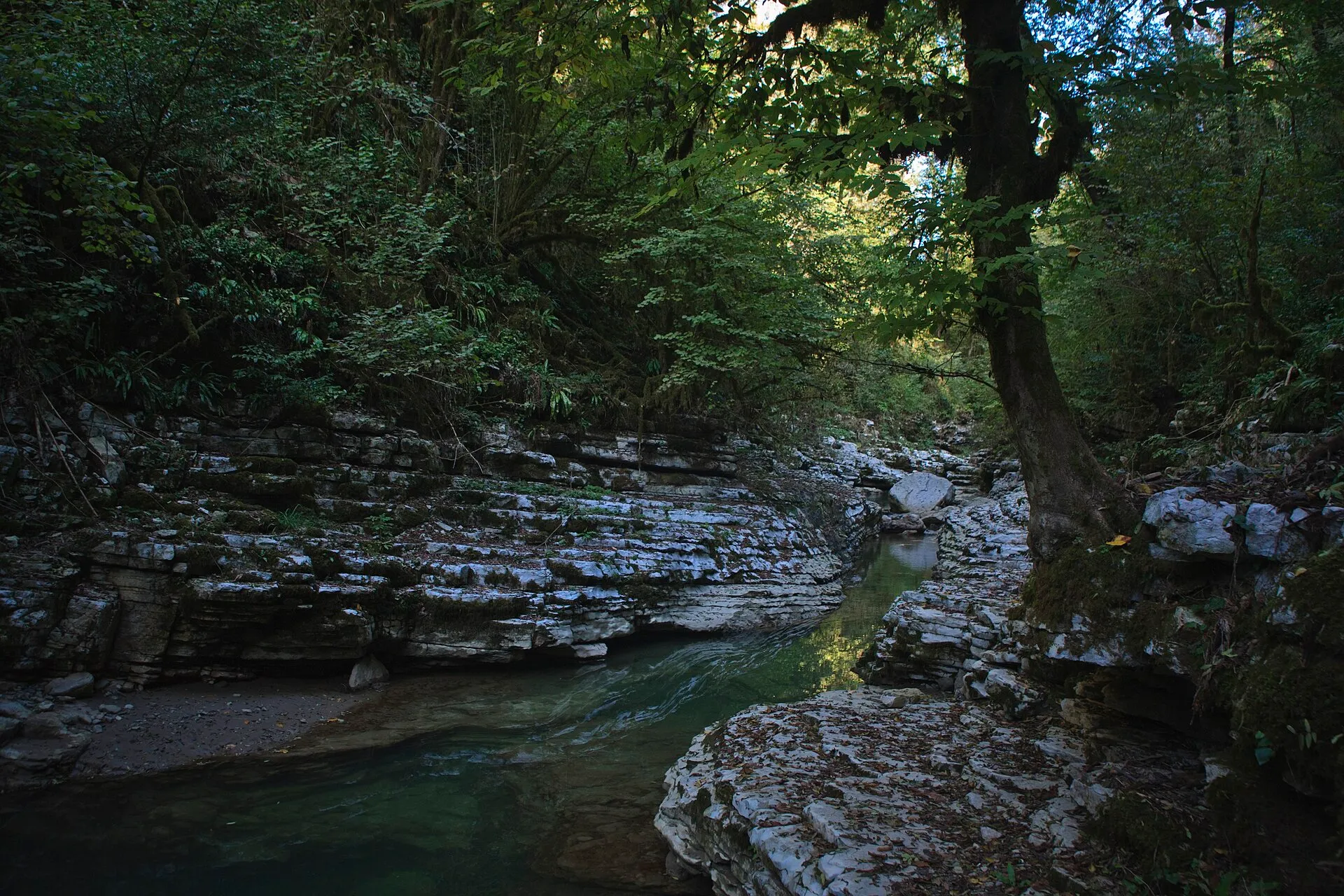 Вода между каменными стенами каньона Псахо.