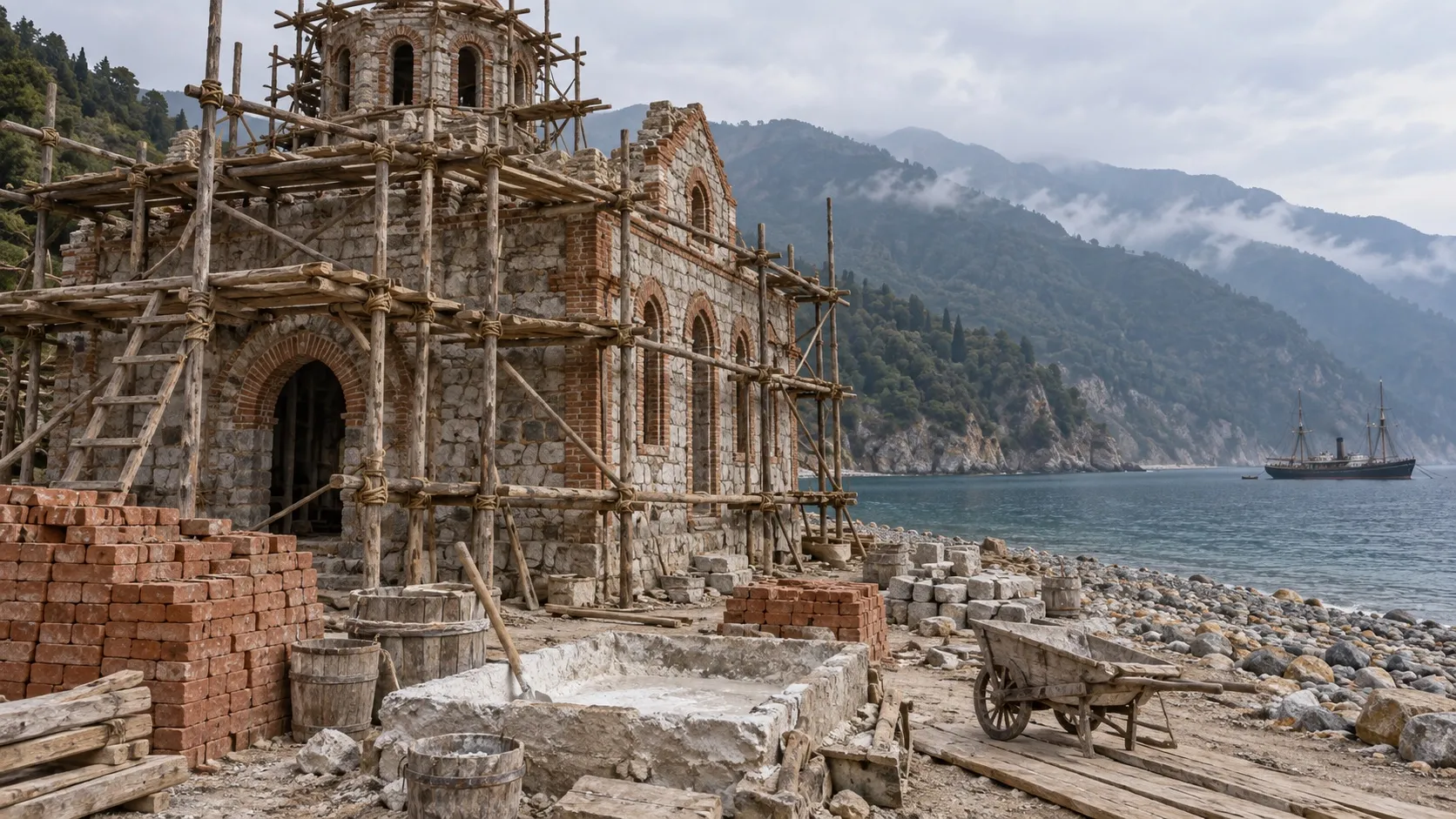 Материалы сюда приходили морем: дороги у посада не было, и стройка зависела от погоды на рейде